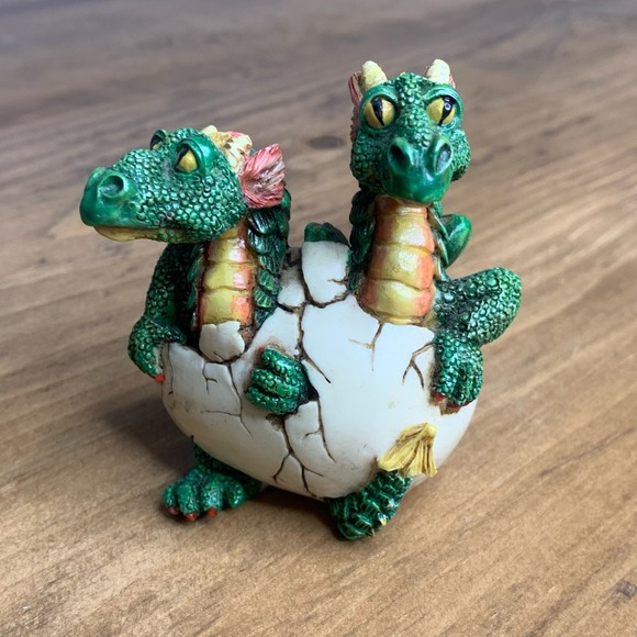 1997 WU Twin Dragon Figurine Hatching From Egg & 1998 WUI Dragon on Rock Resin - Picture 2 of 16
